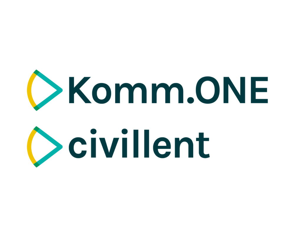 Logo von Komm.ONE und Logo von Civillent